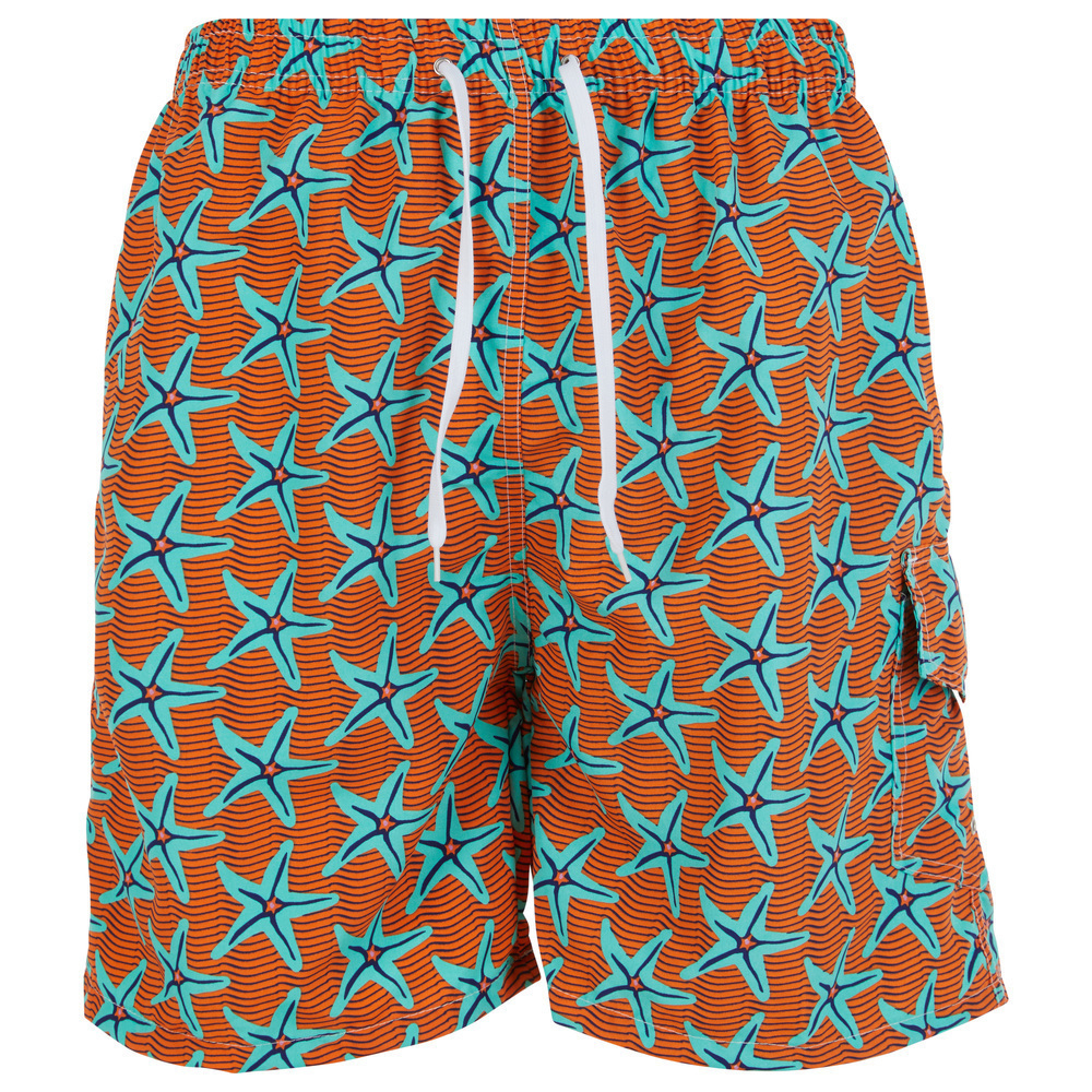 Mens Swimming Trunks, Beach Shorts, Vacation Swim Suit Cargo Pocket, Starfish
